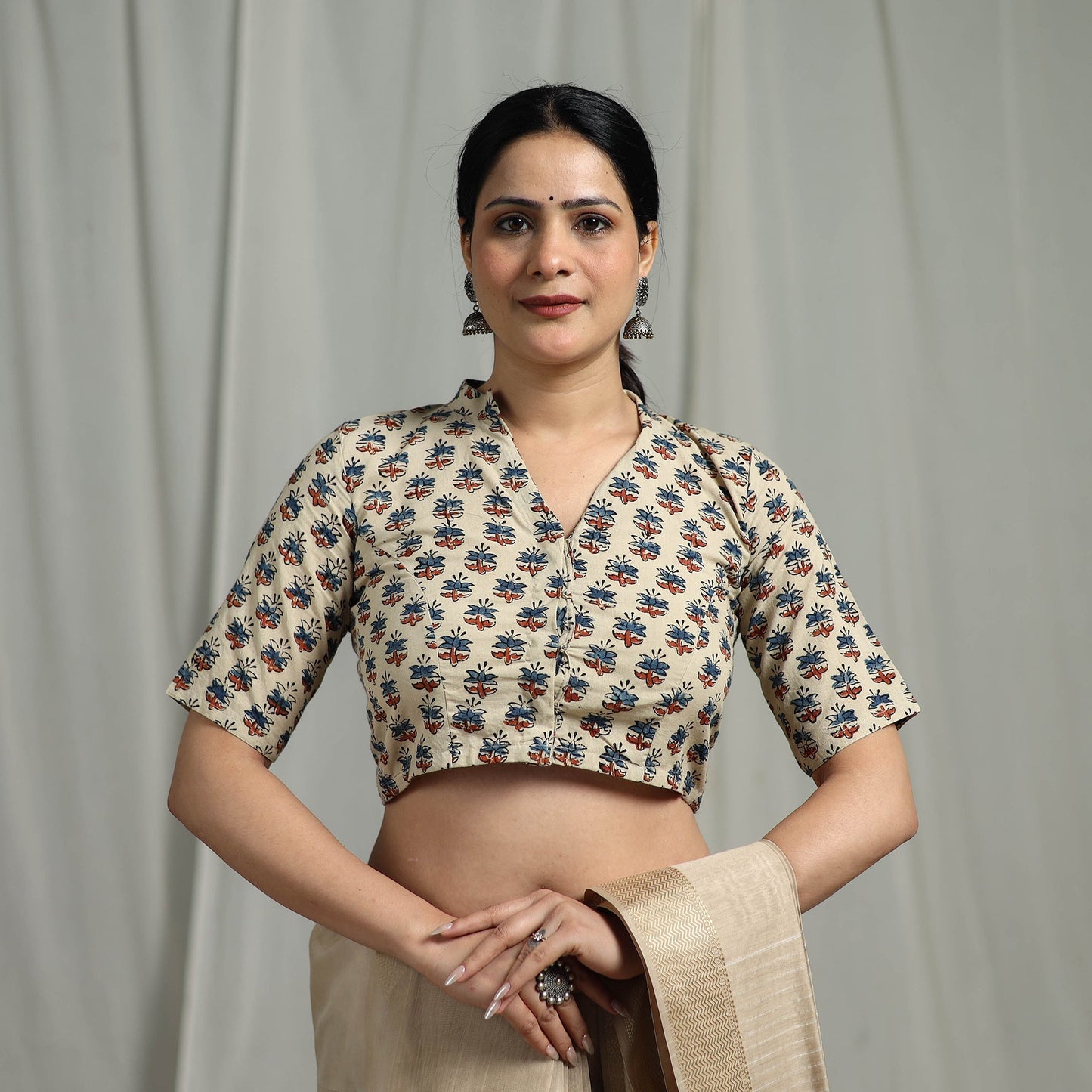 Hand natural dyed cotton readymade blouse 10 - handcrafted