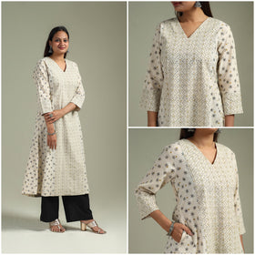 Hand block print natural dyed cotton a-line ajrakh kurta
