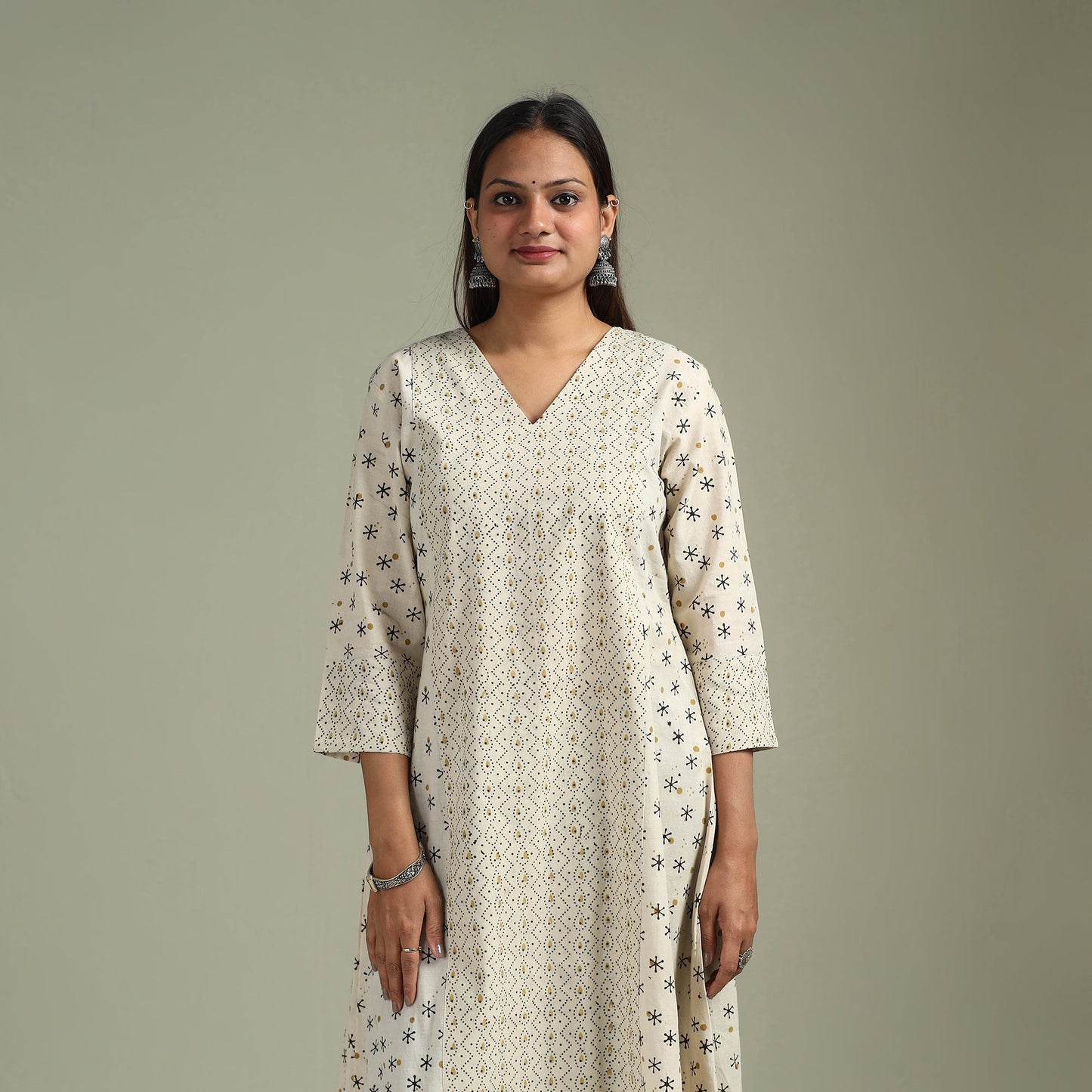 Hand block print natural dyed cotton a-line ajrakh kurta