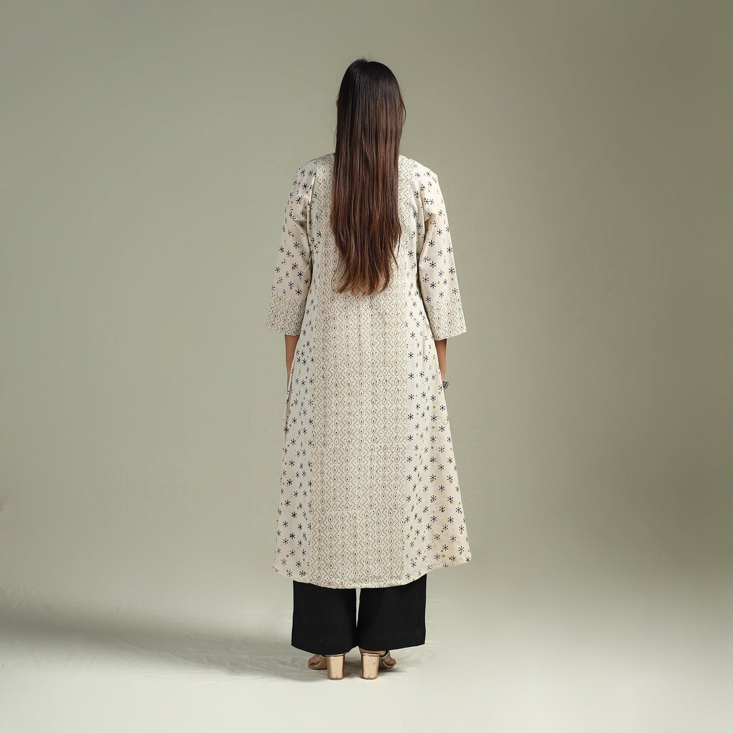 Hand block print natural dyed cotton a-line ajrakh kurta