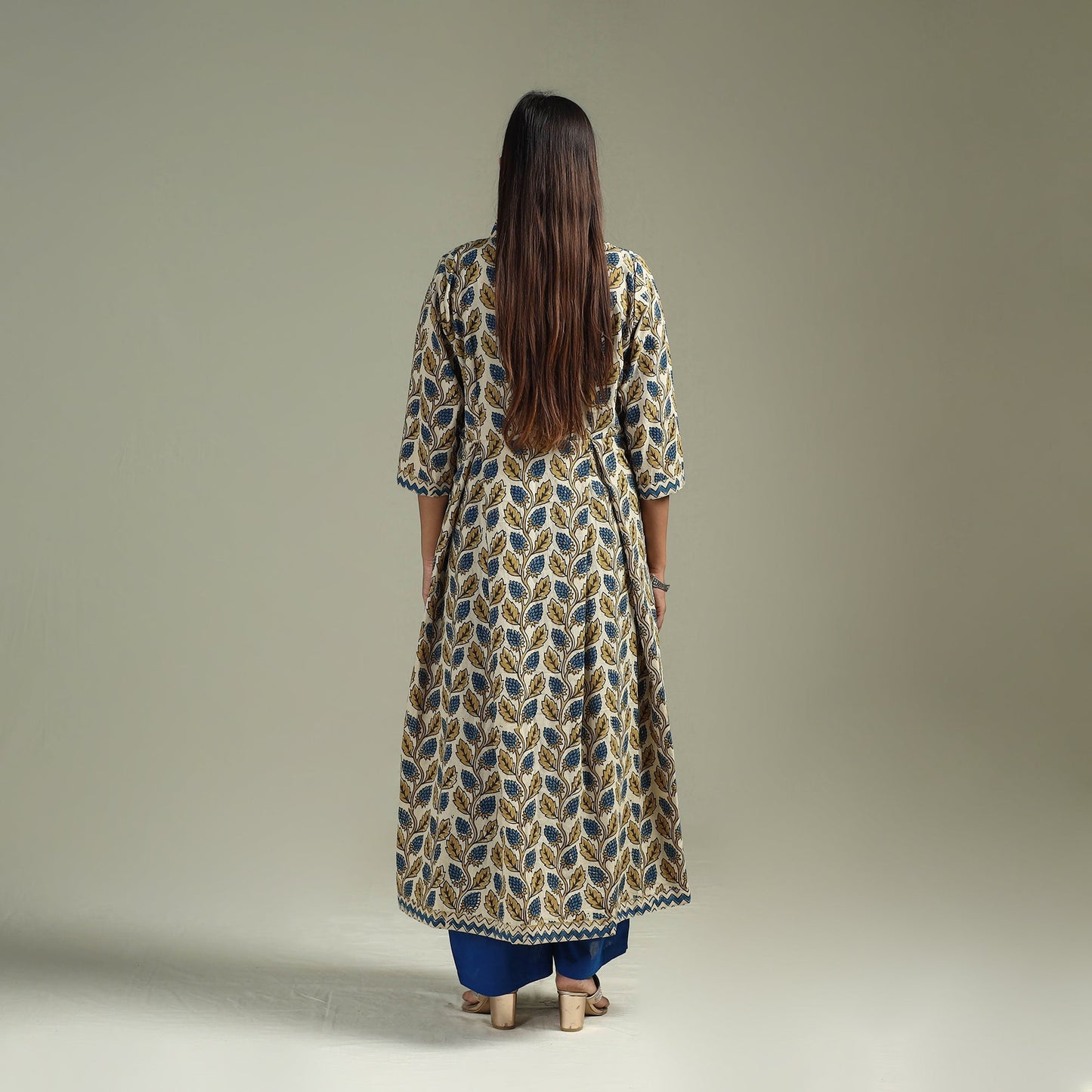 Hand block print natural dyed cotton a-line ajrakh kurta