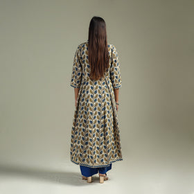Hand block print natural dyed cotton a-line ajrakh kurta