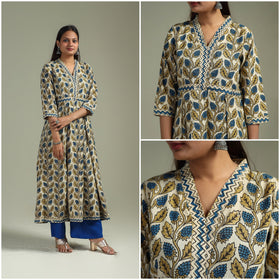 Hand block print natural dyed cotton a-line ajrakh kurta