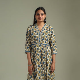 Hand block print natural dyed cotton a-line ajrakh kurta