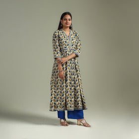 Hand block print natural dyed cotton a-line ajrakh kurta