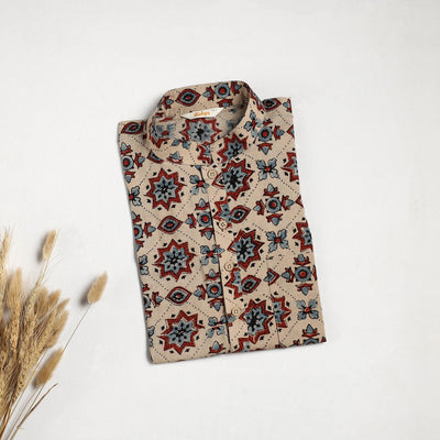 Hand natural dyed cotton short kurta for men 09