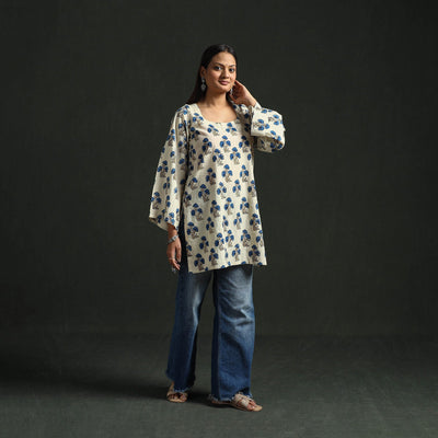 Hand block print natural dyed cotton short ajrakh kurta