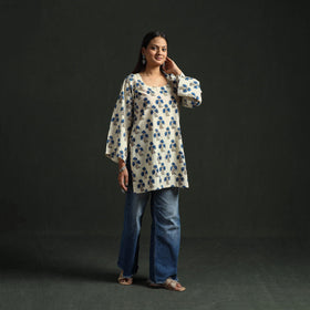 Hand block print natural dyed cotton short ajrakh kurta