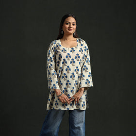 Hand block print natural dyed cotton short ajrakh kurta