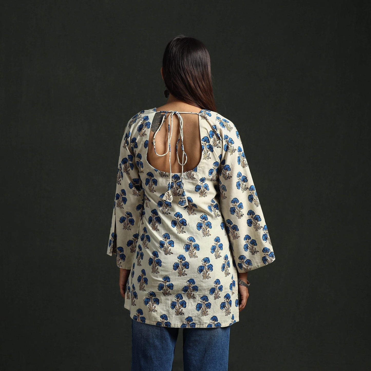 Hand block print natural dyed cotton short ajrakh kurta