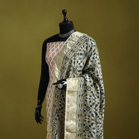 Hand natural dyed dola silk zari border dupatta