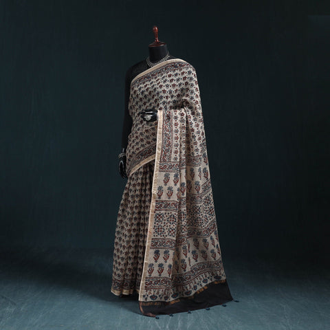 Hand block print natural dyed kota doria cotton ajrakh