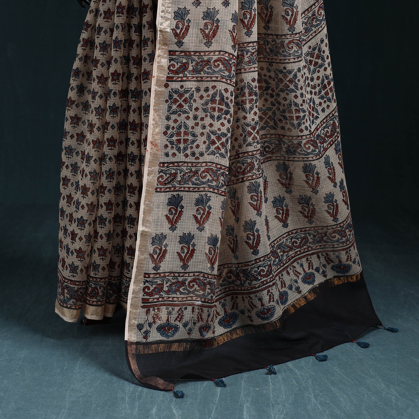 Hand block print natural dyed kota doria cotton ajrakh