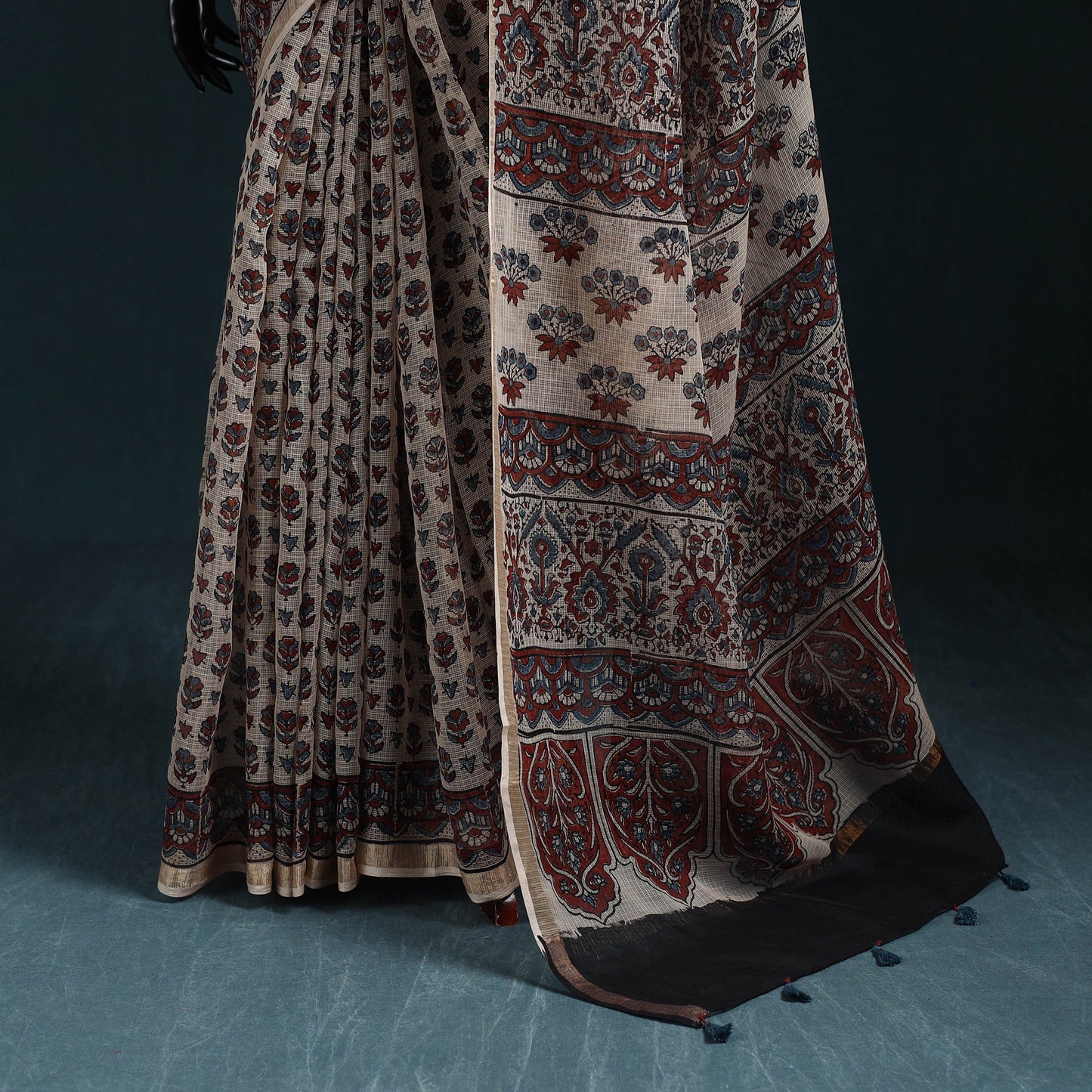 Hand block print natural dyed kota doria cotton ajrakh