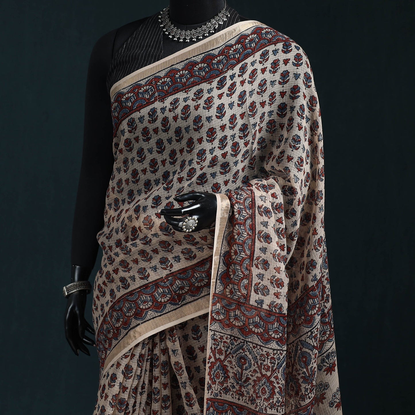 Hand block print natural dyed kota doria cotton ajrakh