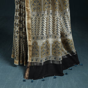Hand block print natural dyed maheshwari silk ajrakh saree