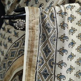 Hand block print natural dyed maheshwari silk ajrakh saree