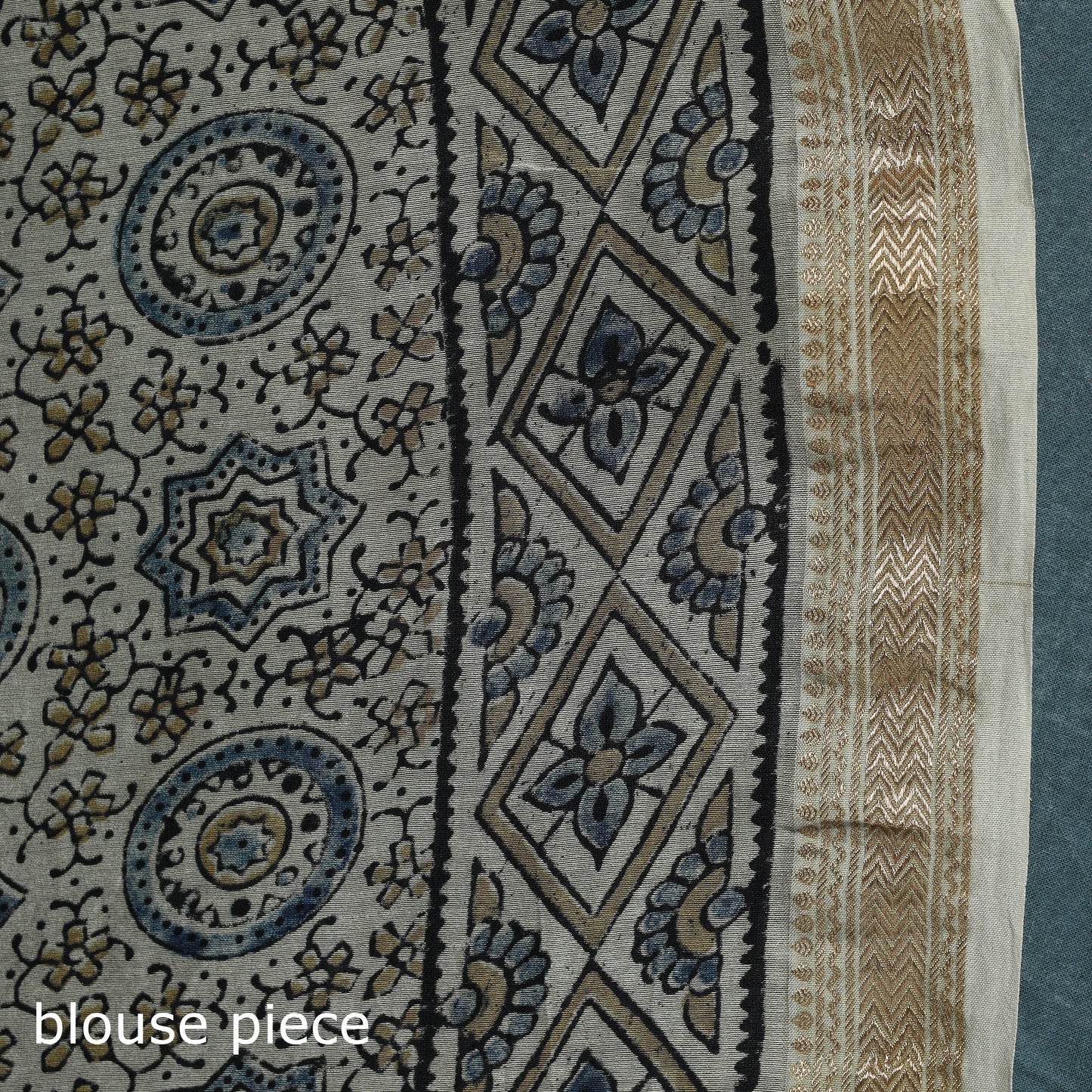 Hand block print natural dyed maheshwari silk ajrakh saree