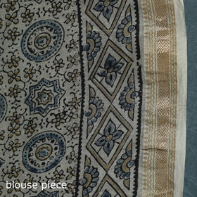 Hand block print natural dyed maheshwari silk ajrakh saree