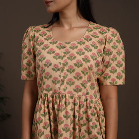 Beige - hand tiered sanganeri dress 04 - handcrafted