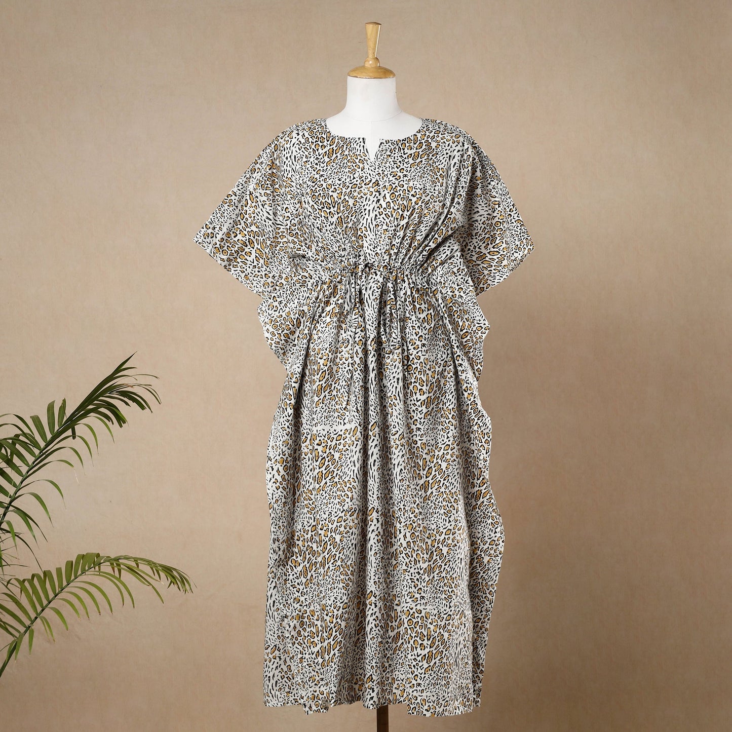  Hand Block Printed Cotton Kaftan with Tie-Up Waist 