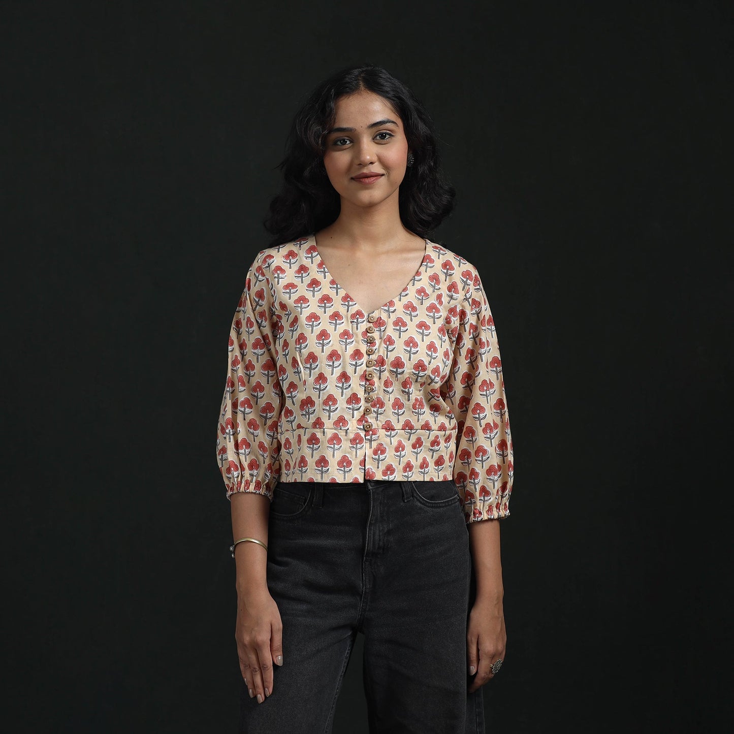 Hand block sanganeri print cotton floral crop top 07