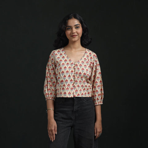 Hand block sanganeri print cotton floral crop top 07