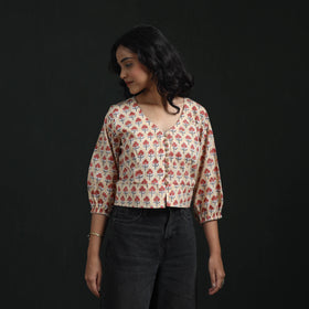 Hand block sanganeri print cotton floral crop top 07