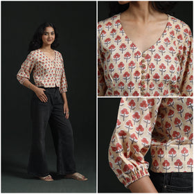 Hand block sanganeri print cotton floral crop top 07
