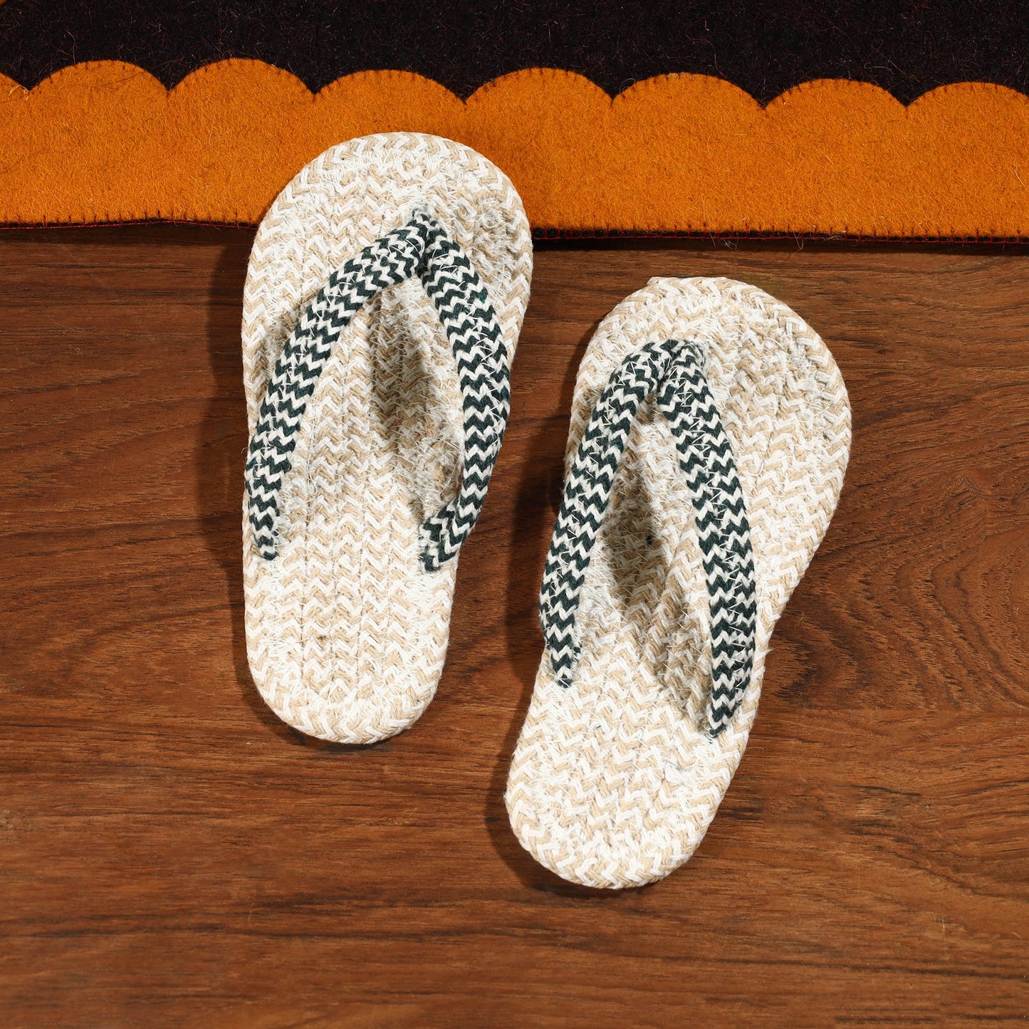 Beige Hand Braided Cotton Stitched Home Slipper