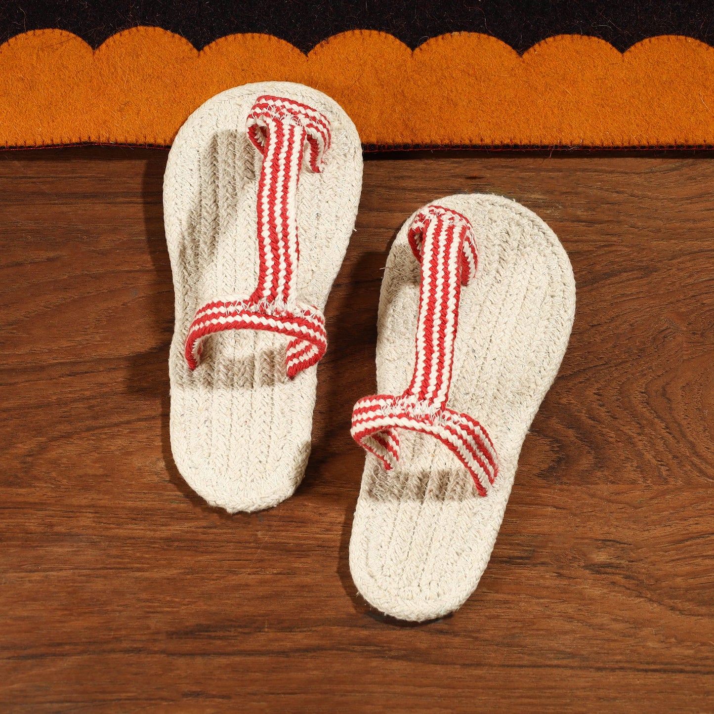 Beige Hand Braided Cotton Stitched Home Slipper