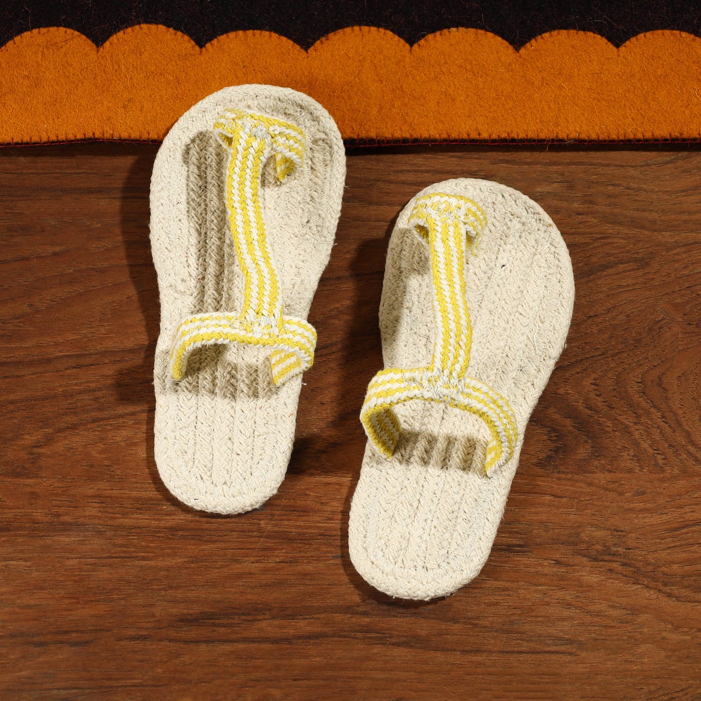 Beige Hand Braided Cotton Stitched Home Slipper