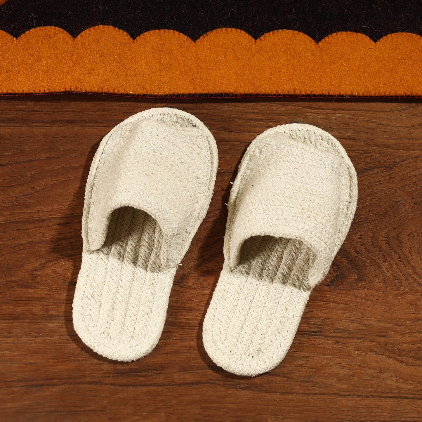 Beige Hand Braided Cotton Stitched Home Slipper