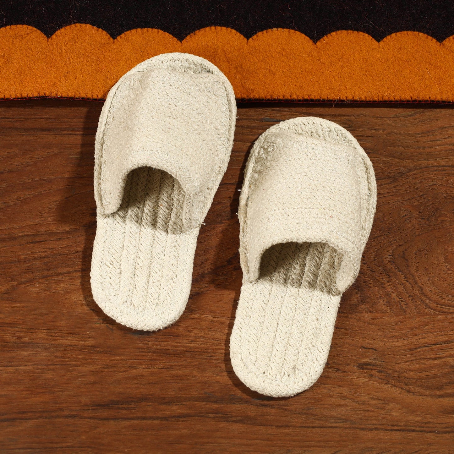 Beige Hand Braided Cotton Stitched Home Slipper