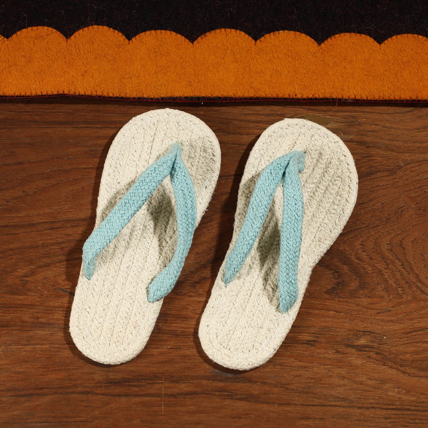 Beige Hand Braided Cotton Stitched Home Slipper