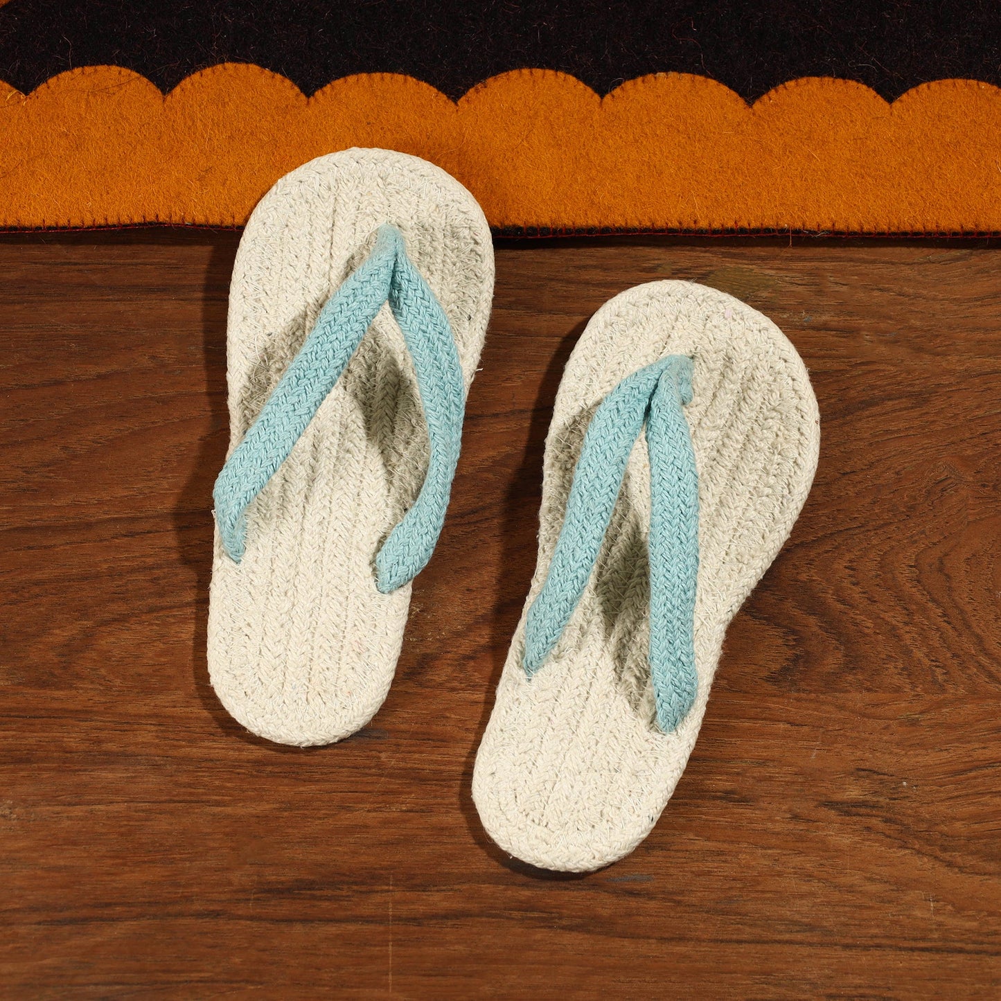 Beige Hand Braided Cotton Stitched Home Slipper