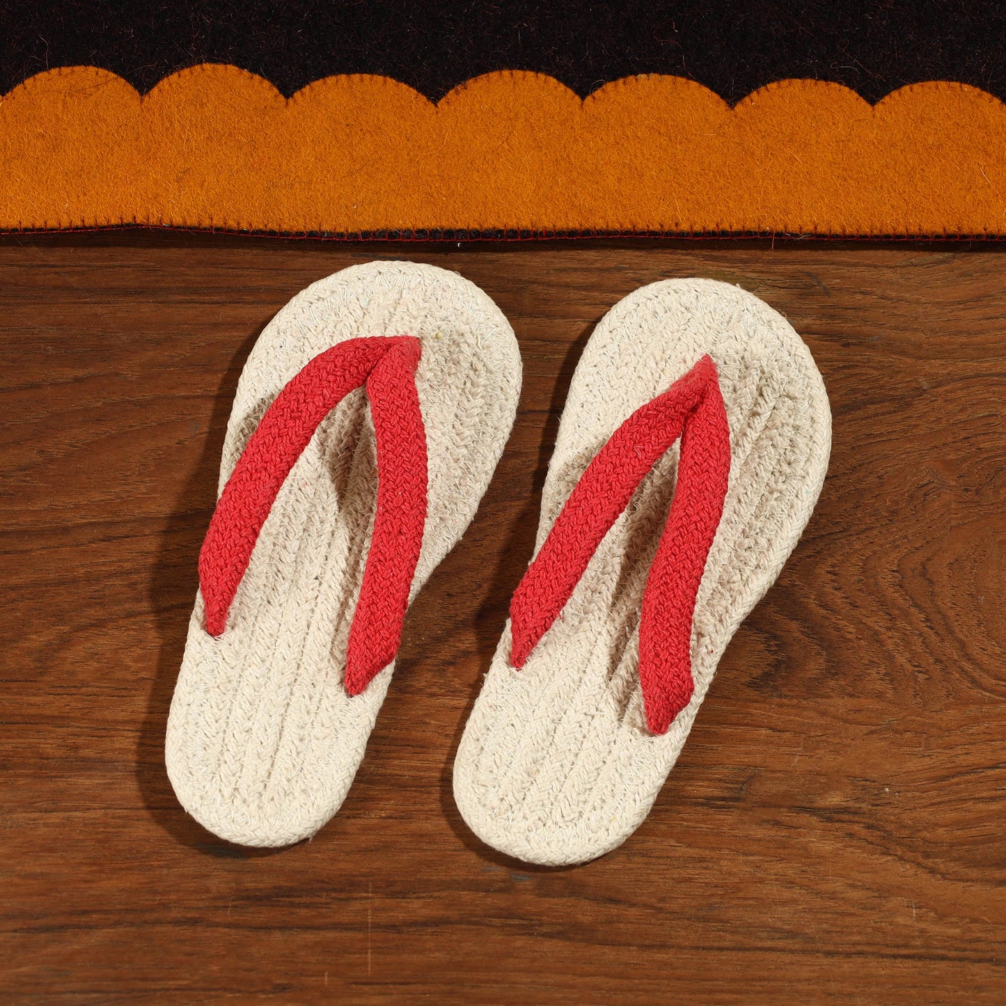 Beige Hand Braided Cotton Stitched Home Slipper