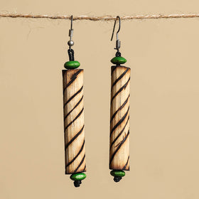 Beige - hand carved bamboo wooden earrings 23 - handcrafted