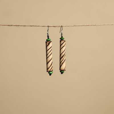 Beige - hand carved bamboo wooden earrings 23 - handcrafted
