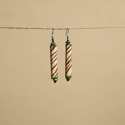 Beige - hand carved bamboo wooden earrings 23 - handcrafted