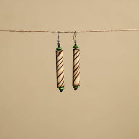 Beige - hand carved bamboo wooden earrings 23 - handcrafted