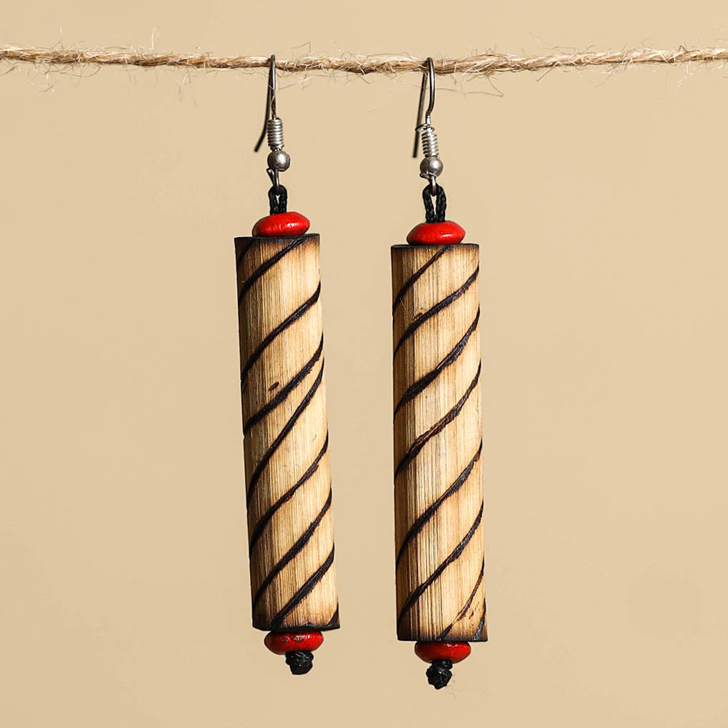 Beige - hand carved bamboo wooden earrings 25 - handcrafted