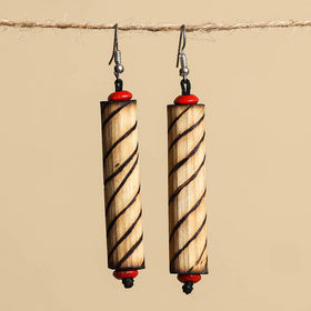 Beige - hand carved bamboo wooden earrings 25 - handcrafted