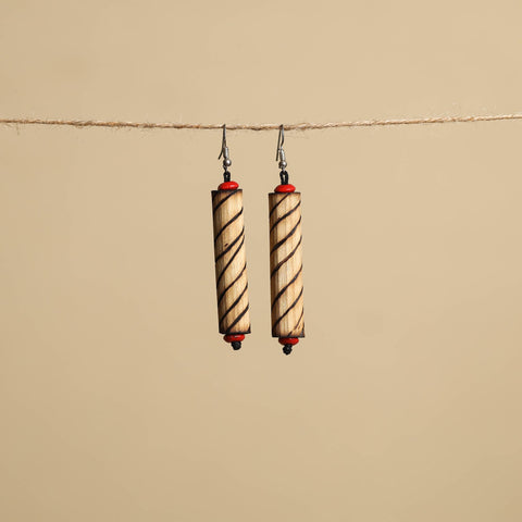 Beige - hand carved bamboo wooden earrings 25 - handcrafted