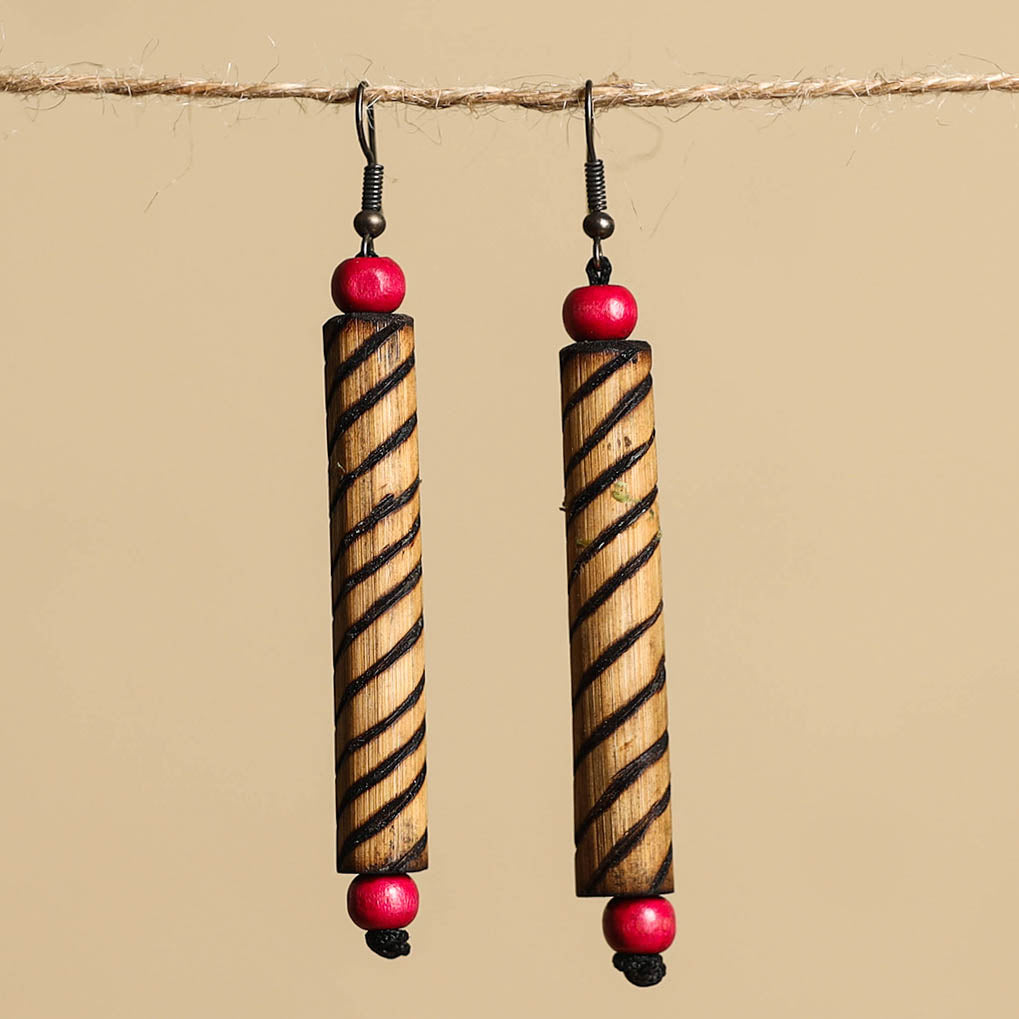 Hand Carved Bamboo Wooden Earrings
