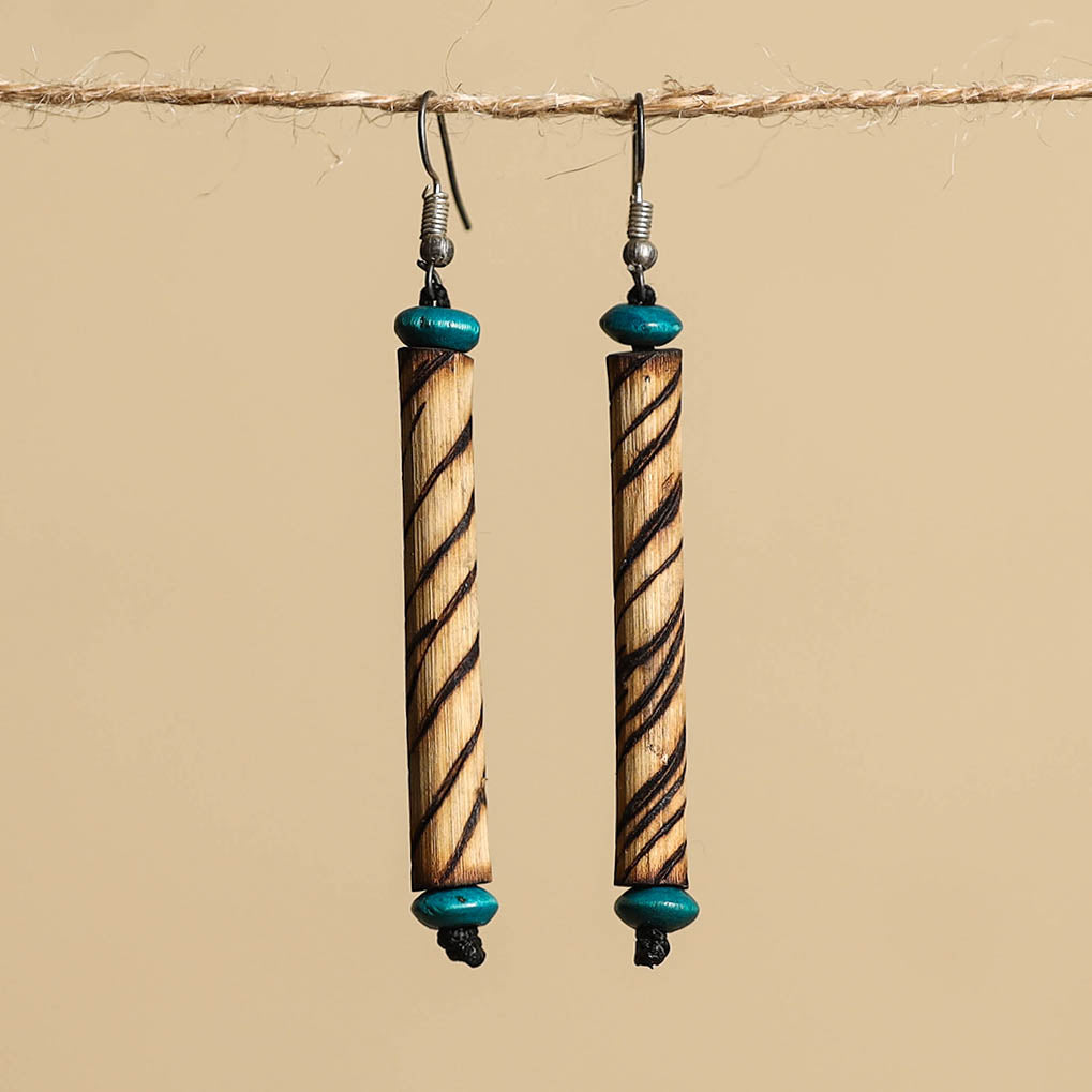Beige - hand carved bamboo wooden earrings 28 - handcrafted