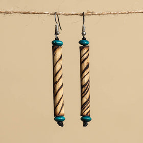 Beige - hand carved bamboo wooden earrings 28 - handcrafted