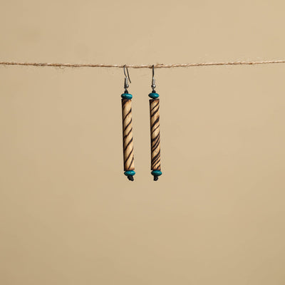 Beige - hand carved bamboo wooden earrings 28 - handcrafted