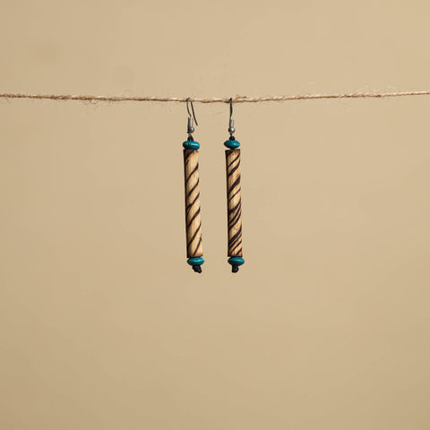 Beige - hand carved bamboo wooden earrings 28 - handcrafted