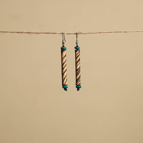 Beige - hand carved bamboo wooden earrings 28 - handcrafted